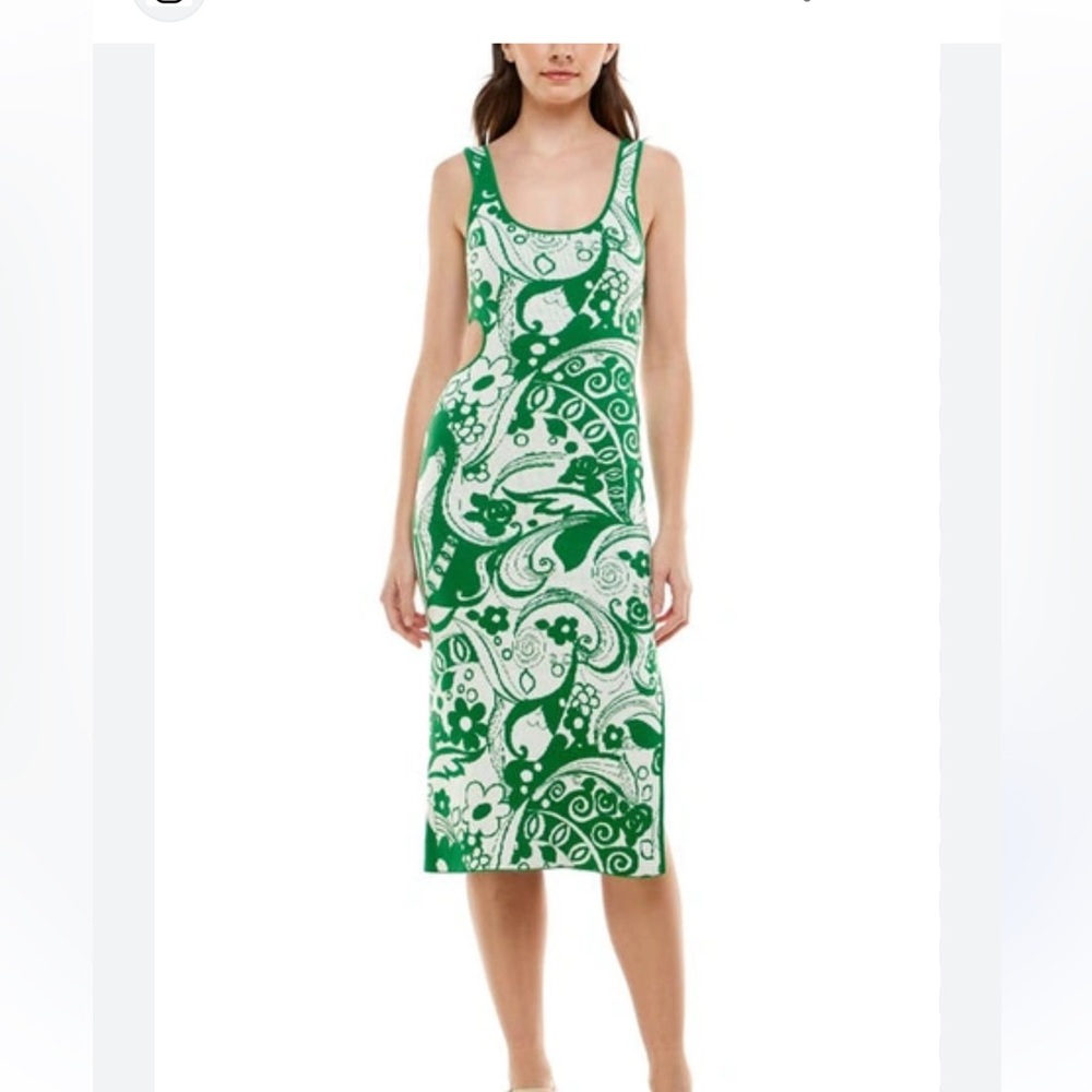 WAYF ‘98 Double Take Cutout Knit Tank Dress in Green Kelly Swirl